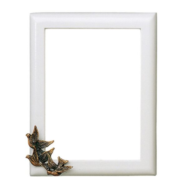 Cornice porta-foto rettangolare - Finitura bianca con decorazione colombe - Linea Olpe Bianco Volo - Bronzo