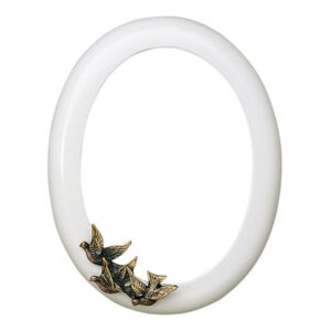 Cornice porta-foto ovale finitura bianca con decorazione colombe – Linea Olpe – Bianco Volo