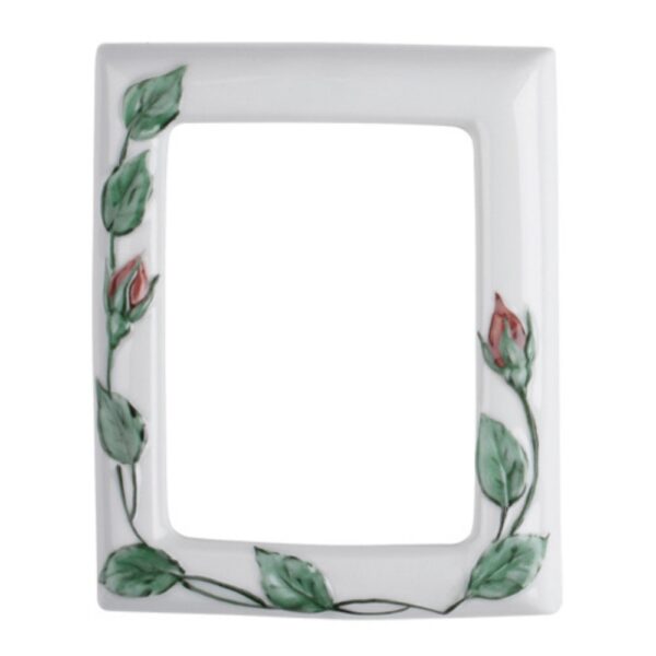 Cornice porta-foto rettangolare decorata - Linea Tralci di rose filo rosso - Porcellana