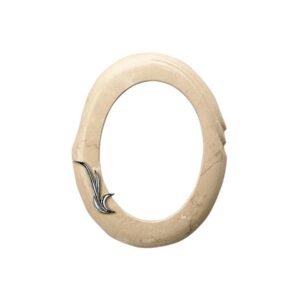 Cornice porta-foto ovale con decorazione cromata – Finitura marmo Botticino – Linea Olla Fela – Bronzo