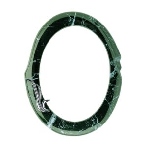 Cornice porta-foto ovale – Finitura marmo Verde Guatemala con decorazione cromo – Linea Olla Fela – Bronzo