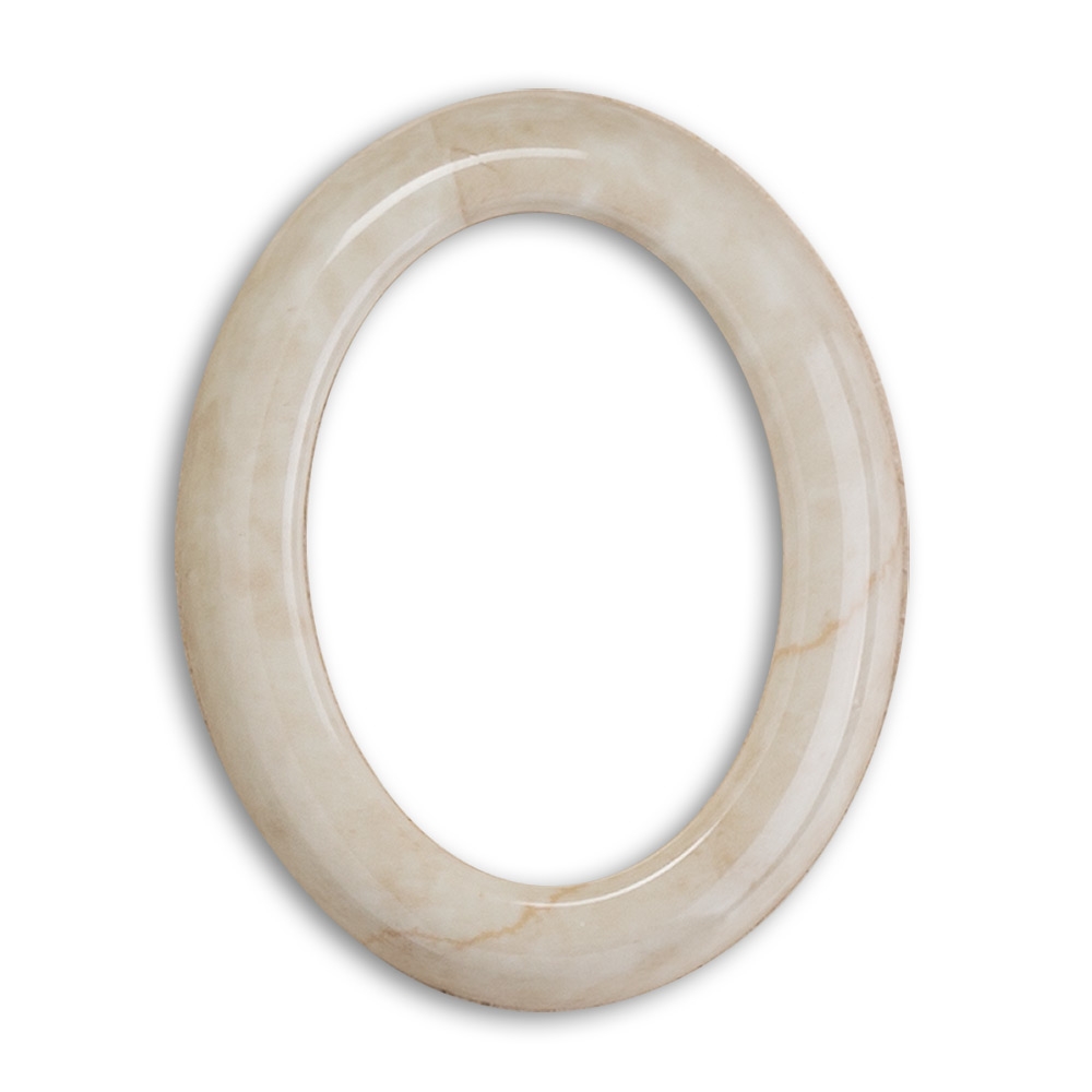0003519 cornice in porcellana formato ovale finitura marmo botticino cm 11x15 a parete 1000