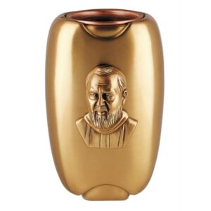 Vaso portafiori per lapidi – Con targa Padre Pio – Linea Olpe – Bronzo