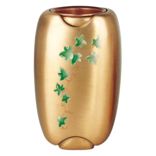 Vaso portafiori decorato per lapidi - Olpe edera - Bronzo