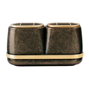 Vaschetta portafiori doppia per lapide – Linea Cotile – Bronzo glitter con fascia bronzo