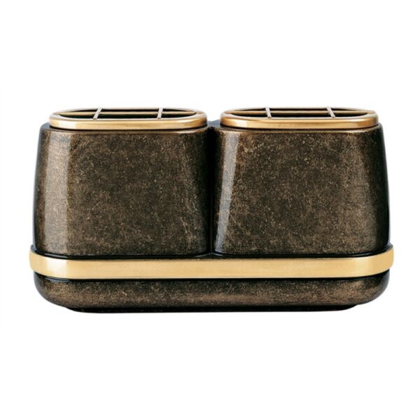 Vaschetta portafiori doppia per lapide - Linea Cotile - Bronzo glitter con fascia bronzo