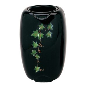 Vaso portafiori per lapide – Linea Olpe nero decorato edera – Bronzo