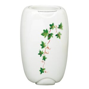 Vaso portafiori per lapide – Linea Olpe bianco decorato edera – Bronzo