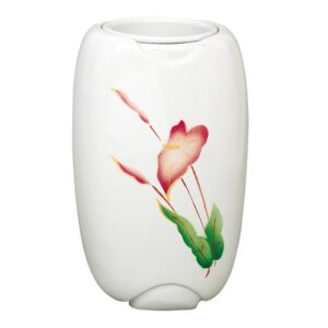 Vaso portafiori per lapide – Linea Olpe bianco decorato anturium – Bronzo
