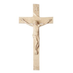 Croce grande semplice in bronzo con Crocifisso – Finitura marmo Botticino