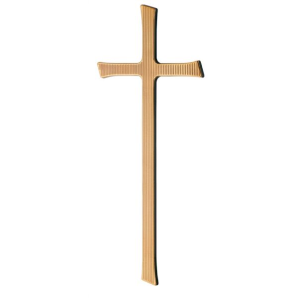 Croce semplice in bronzo lucido - Superficie rigata con estremità taglio obliquo