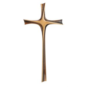 Croce stilizzata in bronzo lucido con superfici laterali brunite (cm 40×20)