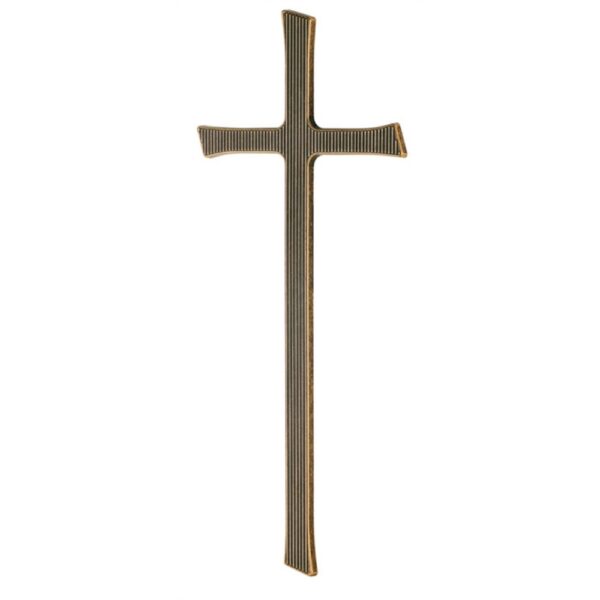 Croce semplice in bronzo - Finitura glitter - Superficie rigata con estremità taglio obliquo