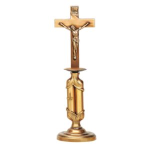 Crocefisso in bronzo lucido su base dorata