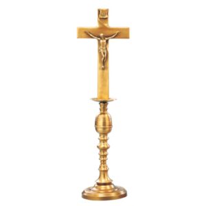Crocefisso in bronzo lucido per cappelle – Base di sostegno a forma di candeliere