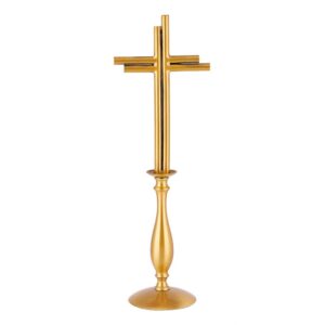 Croce in bronzo lucido – Barre doppie sfalsate su base candeliere