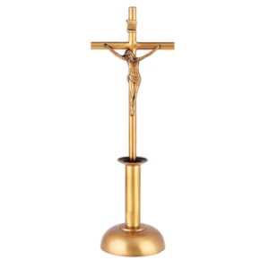 Crocifisso in bronzo lucido su croce – Barre a sezione cilindrica su base candeliere piccola