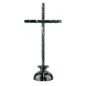 Croce in bronzo – Finitura marmo Nero Marquinia – Barre a sezione cilindrica su base candeliere piccola