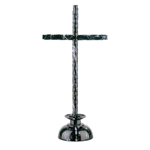 Croce in bronzo - Finitura marmo Nero Marquinia - Barre a sezione cilindrica su base candeliere piccola