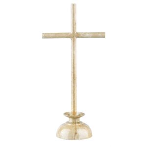 Croce in bronzo – Finitura marmo Botticino – Barre a sezione cilindrica su base candeliere piccola