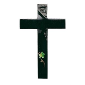 Croce in bronzo per lapidi decorata – Finitura nero – Linea Olpe Edera