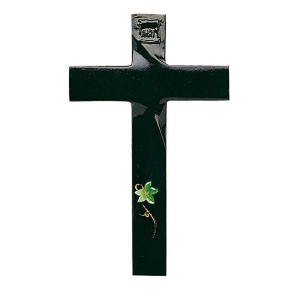 Croce in bronzo per lapidi decorata - Finitura nero - Linea Olpe Edera