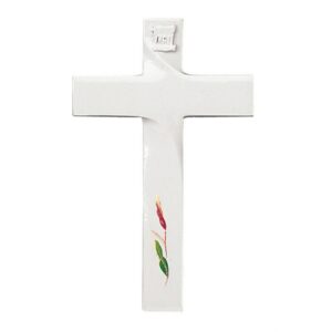 Croce in bronzo per lapidi decorata – Finitura bianco – Linea Olpe Anturium