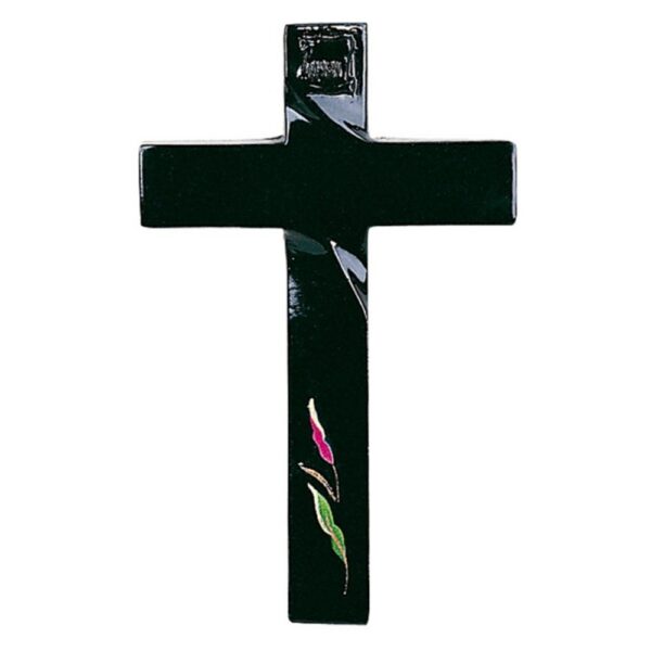 Croce in bronzo decorata - Finitura nero - Olpe Anturium