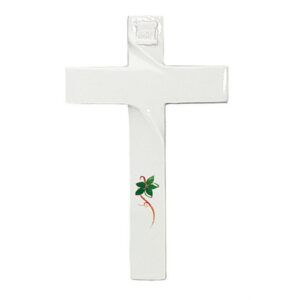 Croce in bronzo per lapidi decorata – Finitura bianco – Linea Olpe Edera