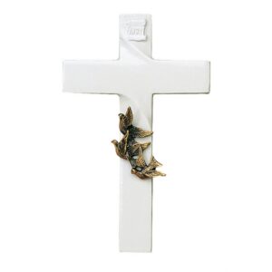 Croce in bronzo per lapidi con colombe – Finitura bianco – Linea Olpe Volo
