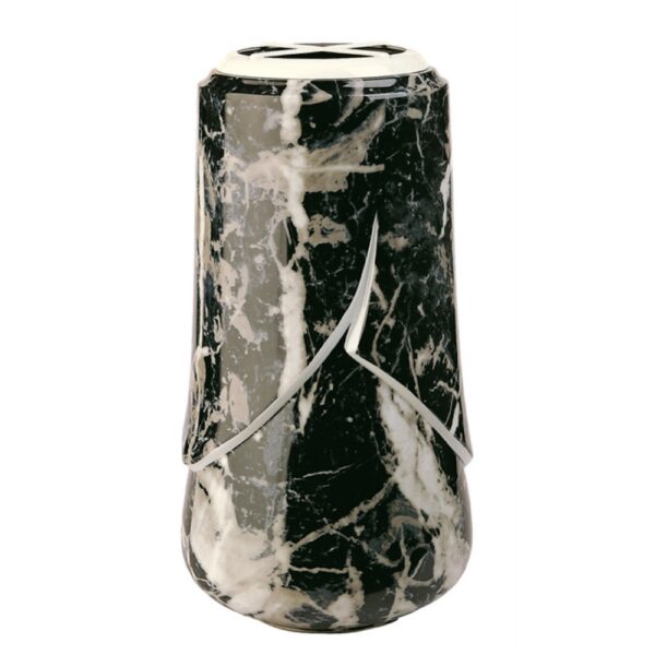 Vaso portafiori grande per lapide o monumento cimiteriale - Linea Victoria marmo nero - Porcellana