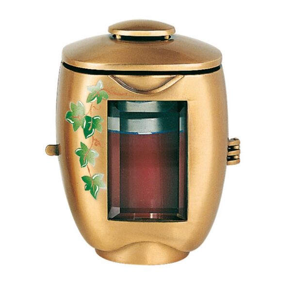 Lampada a cero per lapidi decorata - Bronzo - Linea Olpe Edera