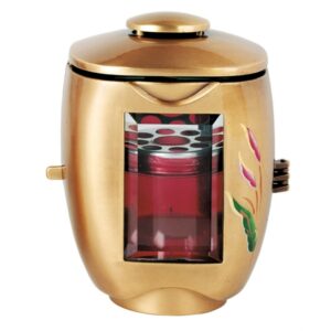 Lampada a cero per lapidi decorata – Bronzo – Linea Olpe Anturium