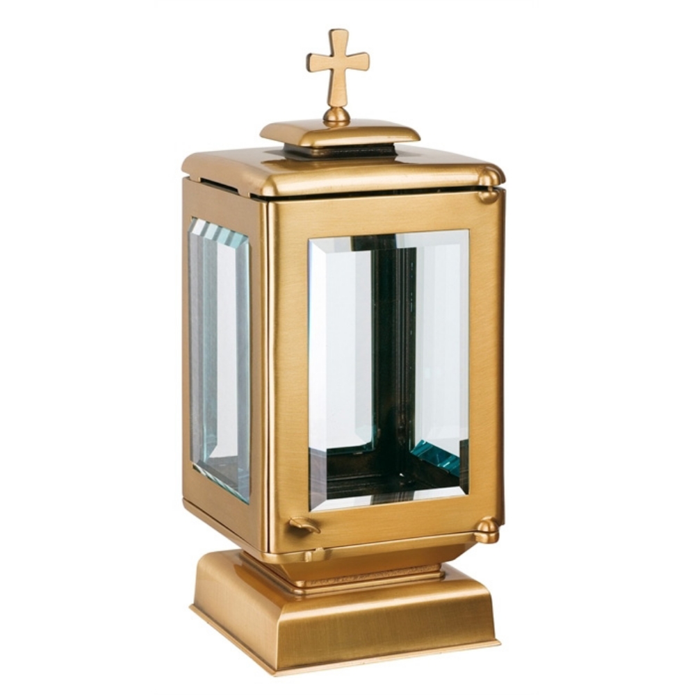 0000563 lampada a cero media per lapidi con base quadrata e croce bronzo 1000