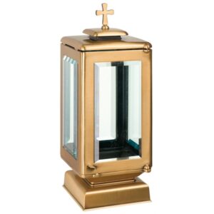 Lampada a cero grande per lapidi con base quadrata e croce – Bronzo