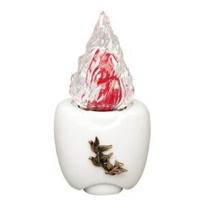 Lampada votiva per lapidi – Linea Olpe volo – Bronzo bianco con decorazione colombe