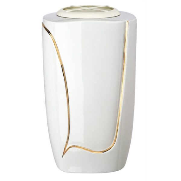 Vaso portafiori grande per lapide o monumento cimiteriale - Linea Decoro bianco filo oro - Porcellana