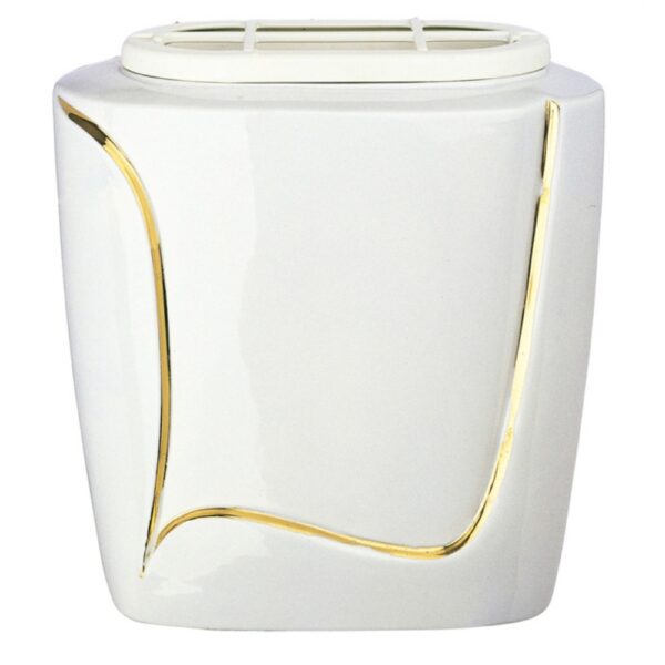 Vaschetta portafiori per lapide - Linea Decoro bianco filo oro - Porcellana