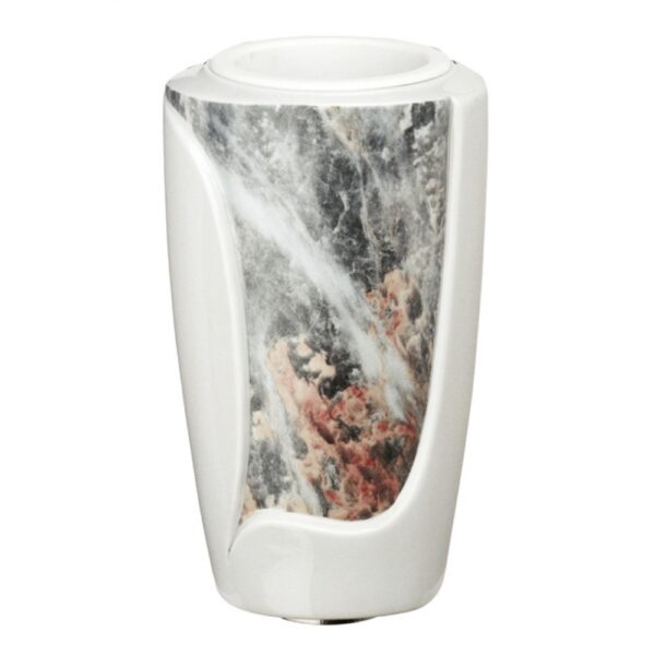 Vaso portafiori per lapide - Linea Decoro - Finitura marmo Perla - Porcellana