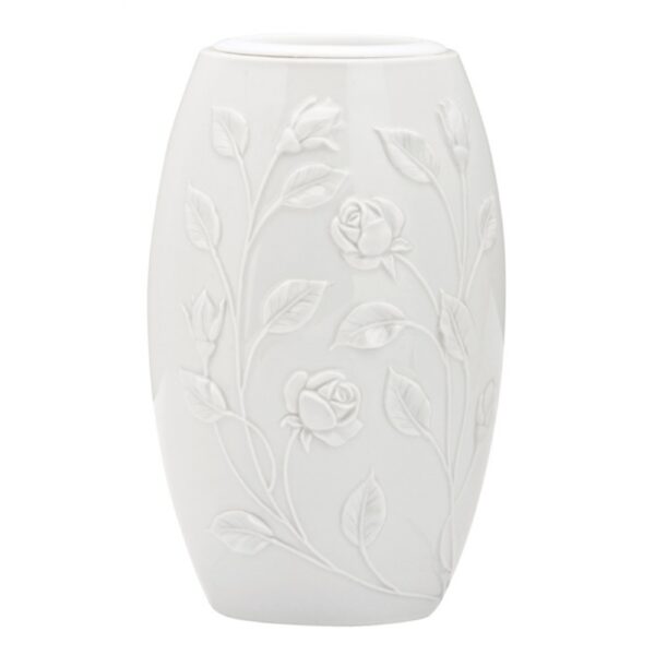 Vaso portafiori grande per lapide o monumento cimiteriale - Linea Tralci di rosa bianco - Porcellana