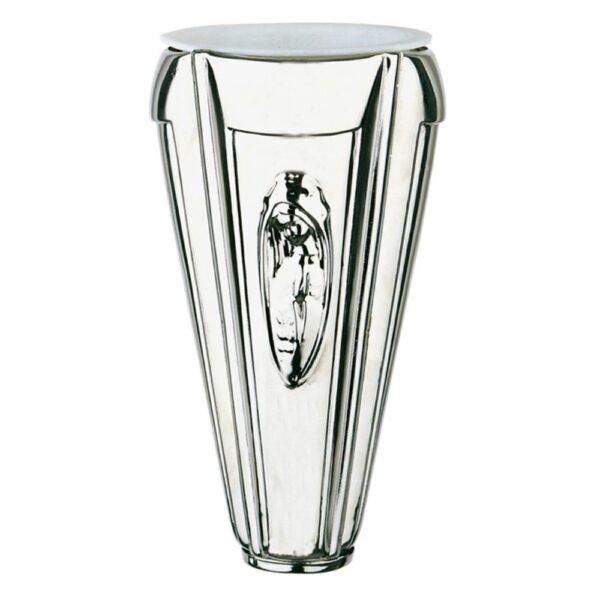 Vaso portafiori per lapide - Linea Impero - Con Madonna in rilievo - Acciaio