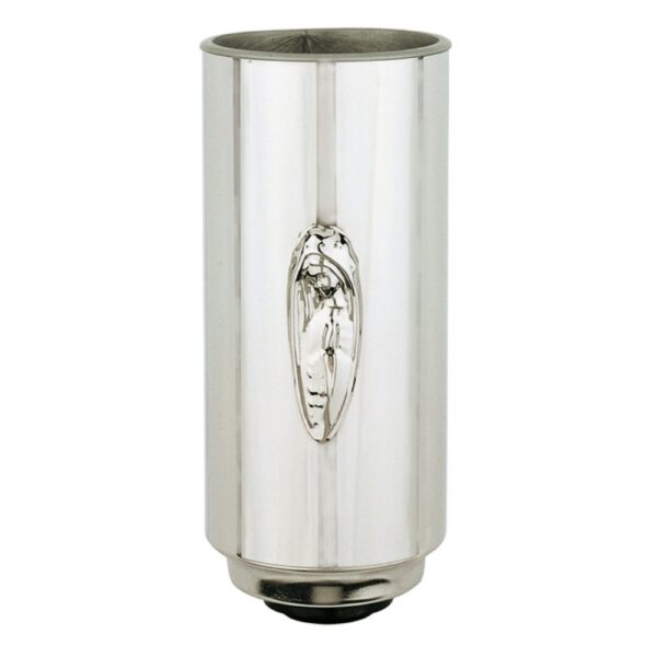 Vaso portafiori per lapide - Linea Decò - Con Madonna in rilievo - Acciaio