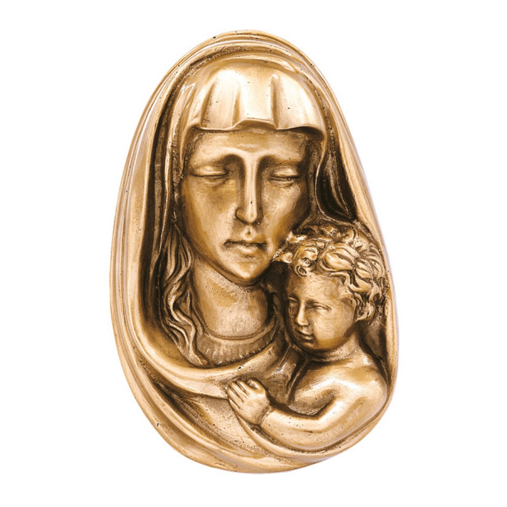 Targa Stilizzata In Bronzo Per Lapide Madonna Con Velo E Bambino In 