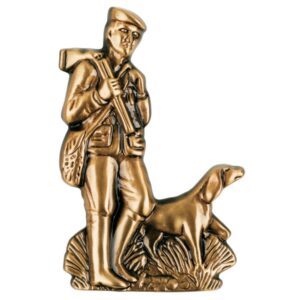Targa con bassorilievo in bronzo per lapide – Cacciatore con cane da caccia
