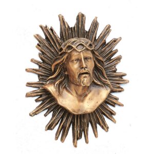 Targa con bassorilievo in bronzo per lapide – Volto di Cristo con fasci luminosi