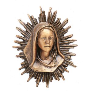Targa con bassorilievo in bronzo per lapide – Madonna con fasci luminosi