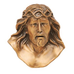 Targa con bassorilievo in bronzo per lapide – Cristo – Finitura con corona di spine