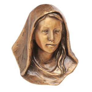 Targa con bassorilievo in bronzo per lapide – Volto di Madonna con velo (Cera persa)
