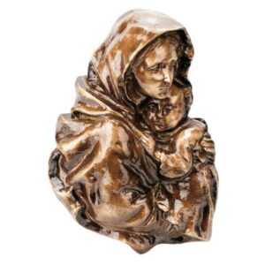 Targa con bassorilievo in bronzo per cappella cimiteriale – Vergine Maria con il Bambino Gesù in braccio