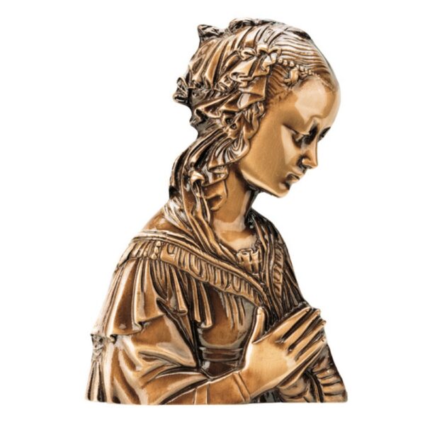Targa con bassorilievo in bronzo per cappella cimiteriale - Vergine Maria in preghiera